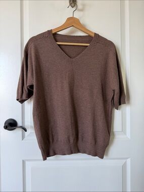 Brown V-Neck Half Sleeve Sweater